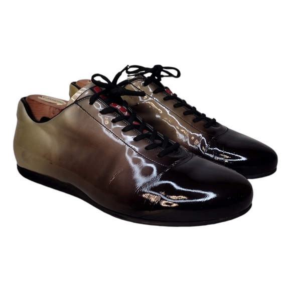 Prada Vintage Men's Ombre Patent Leather Lace Up Golf Athletic Sneakers Size 8 - Picture 1 of 15